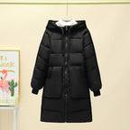 Women's Long Insulated Puffer Parka with Detachable Hood and Large Pockets