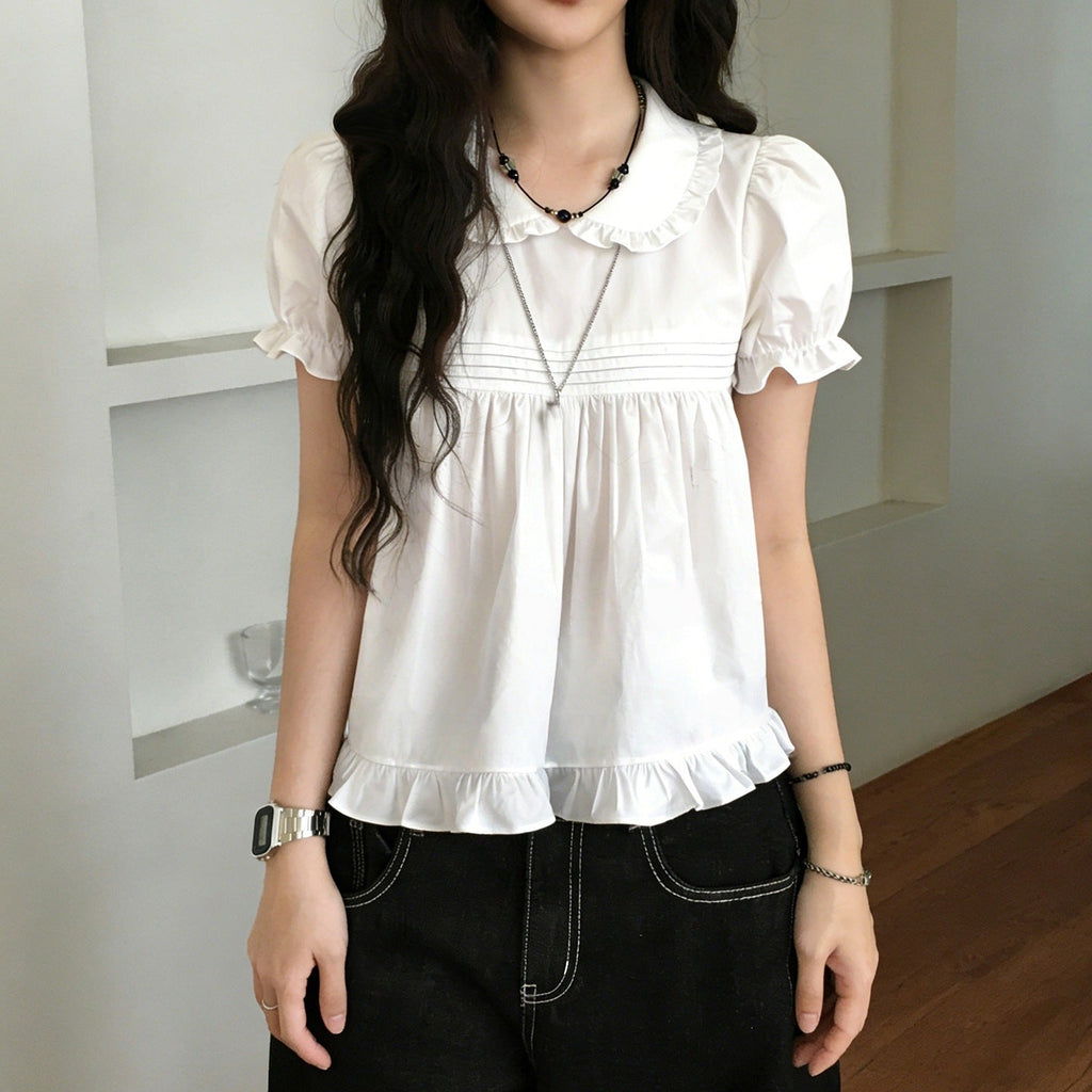 Women's Blouse with Ruffles and Elegant Collar