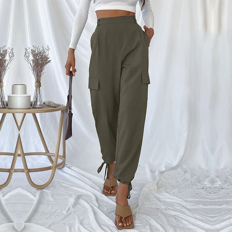 Women's Cargo Pants with Adjustable Waist and Side Pockets