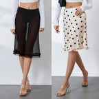Women's Midi Skirt with Playful Polka Dot Pattern and Ruffle Details