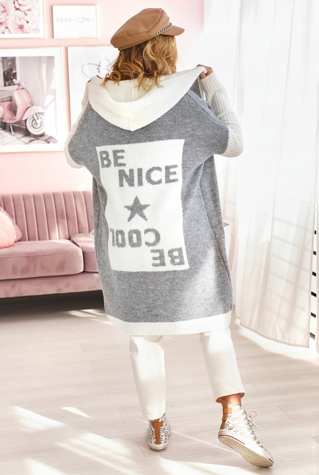 Women's Lightweight Knit Coat with Hood and Pockets