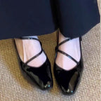 Women's Ballet Flats with Elegant Cross-Strap and High-Gloss Finish