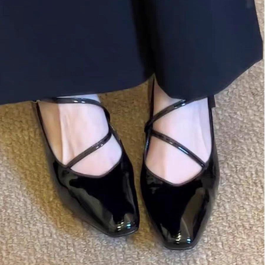 Women's Ballet Flats with Elegant Cross-Strap and High-Gloss Finish