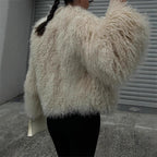 Women's Elegant Faux Fur Coat with High Collar