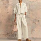 Women's Airy Two-Piece Set with Modern Collar and Zipper