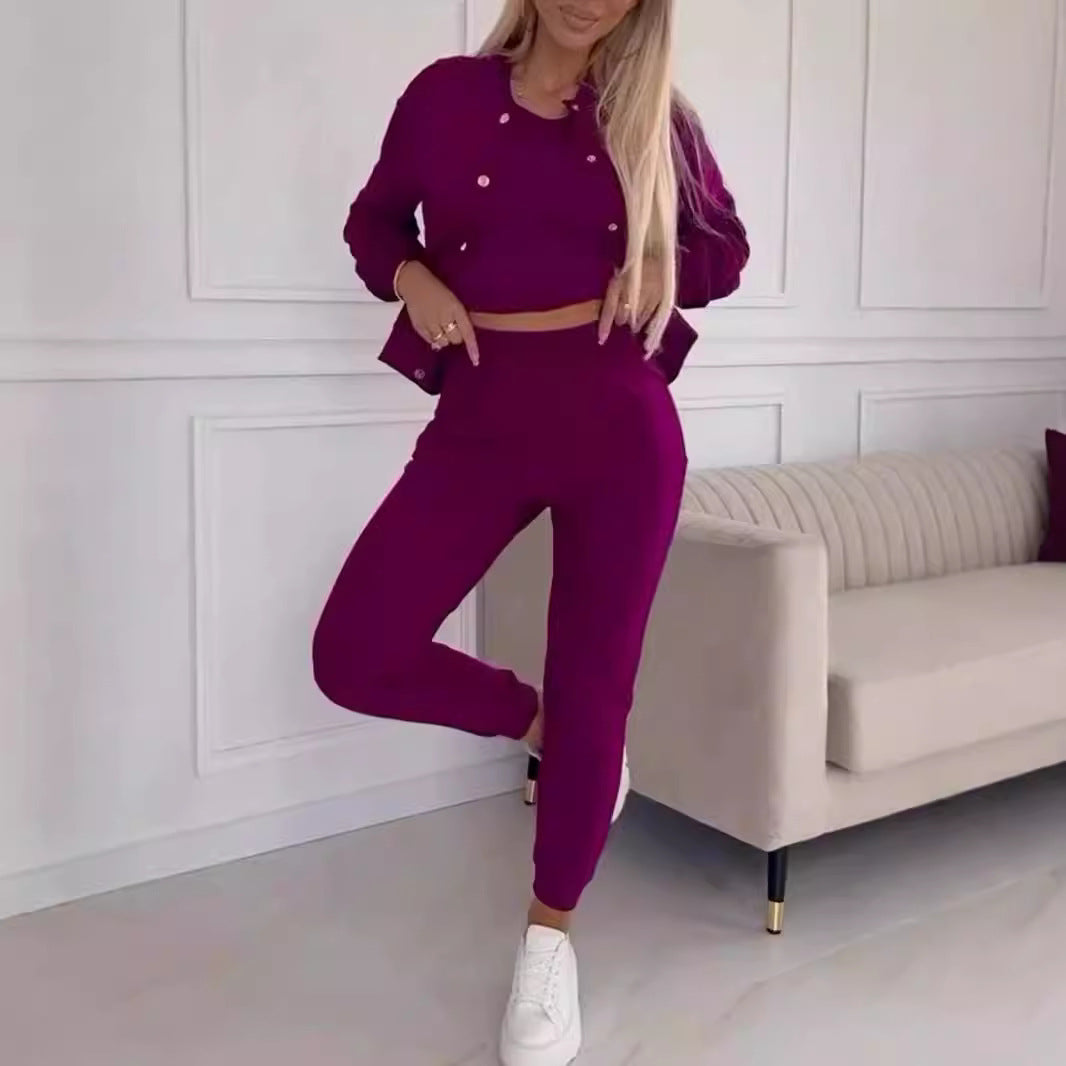 Women's Casual Jogging Suit with Chic Cut and Elastic Waistband
