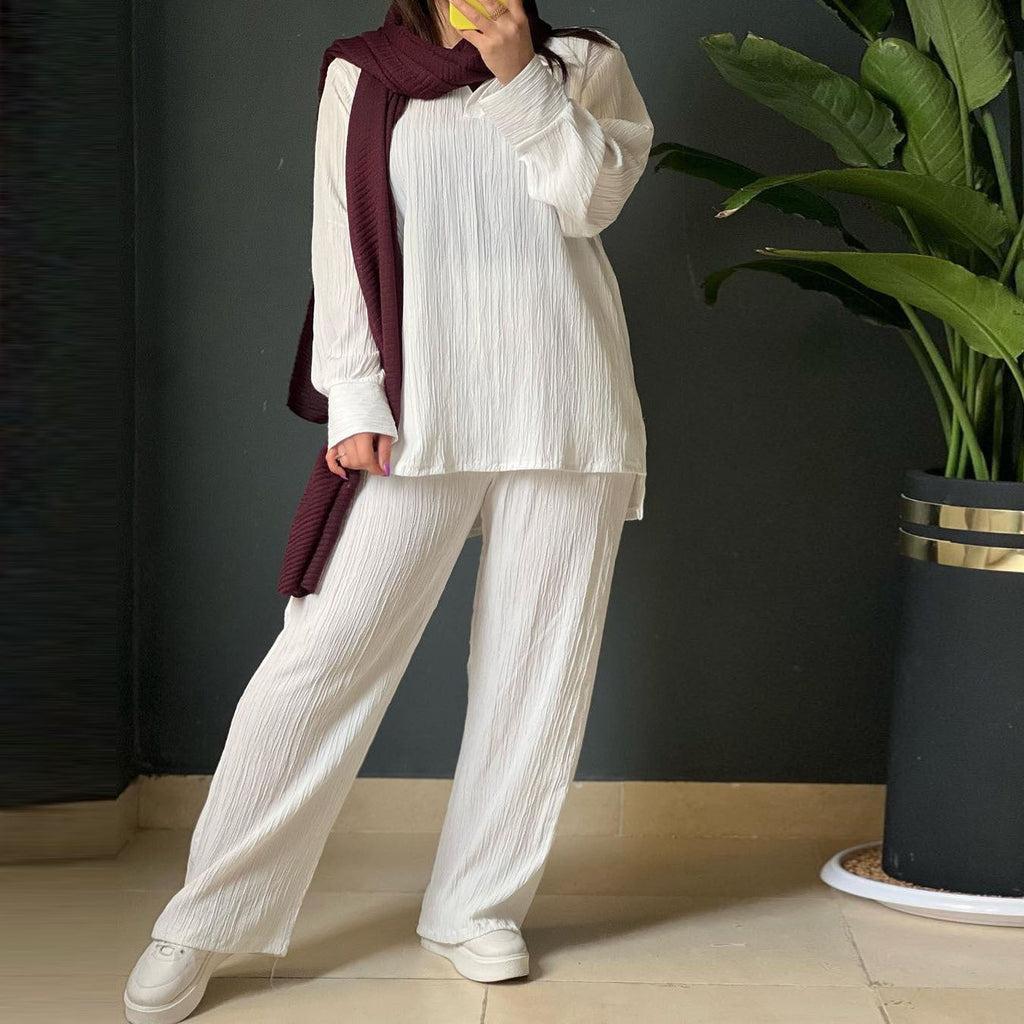 Casual Women's Knit Set with Wide Cut