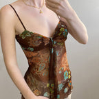 Women's Floral Spaghetti Strap Top with Flowing Design