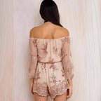 Elegant Playsuit with Floral Sequin Embellishments and Off-Shoulder Design