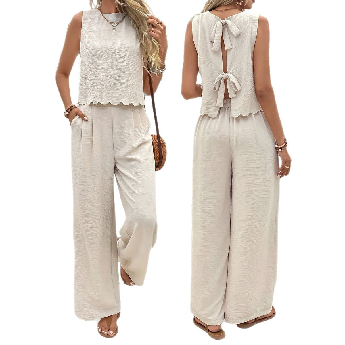 Women's Casual Jumpsuit with Elegant Back Cutout and Wide Leg