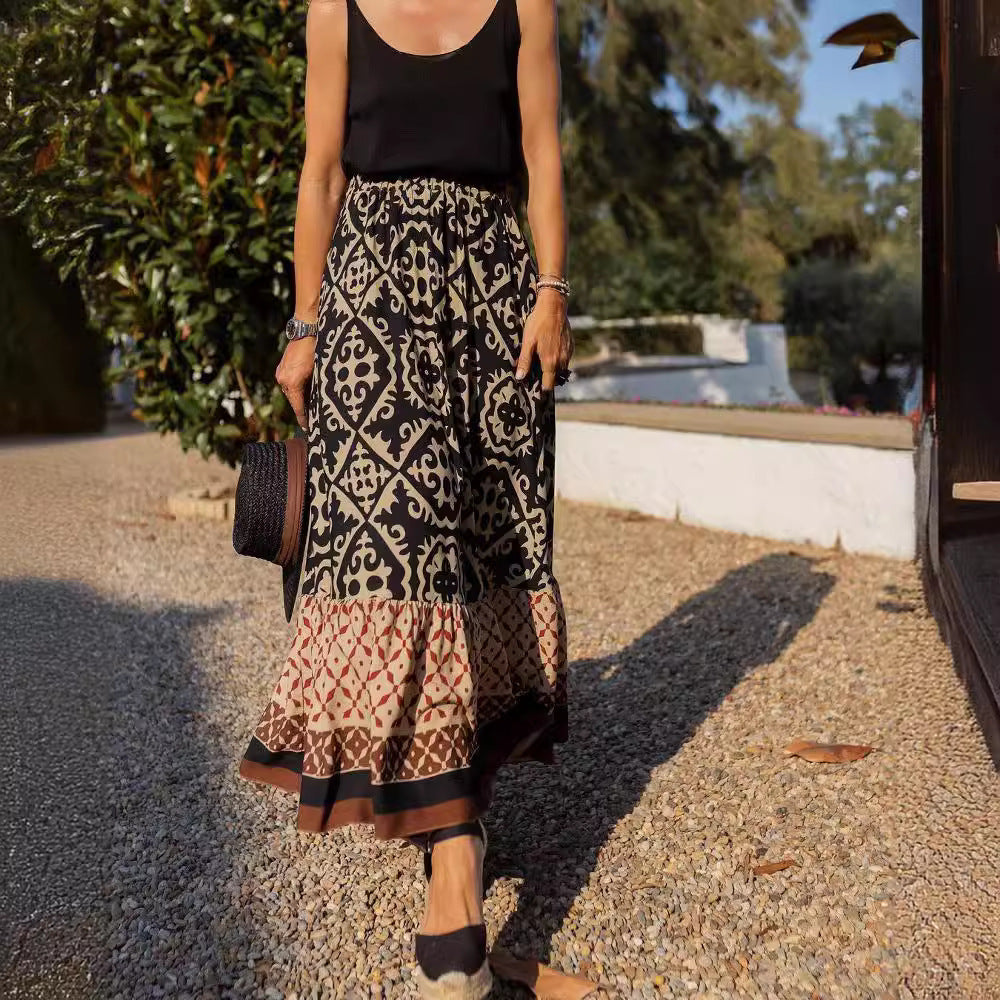 Women's Floral Maxi Skirt with Voluminous Hem