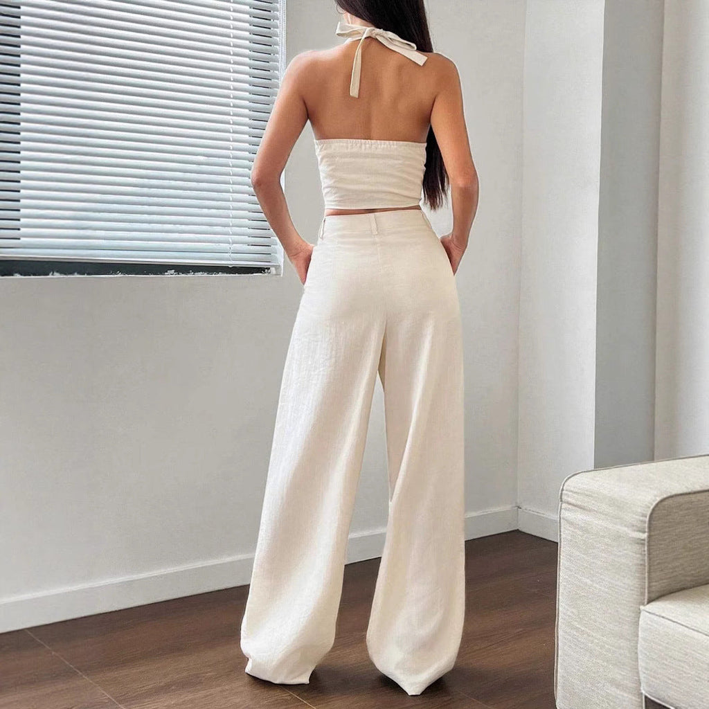 Women's Crop Top and Wide-Leg Pants Set