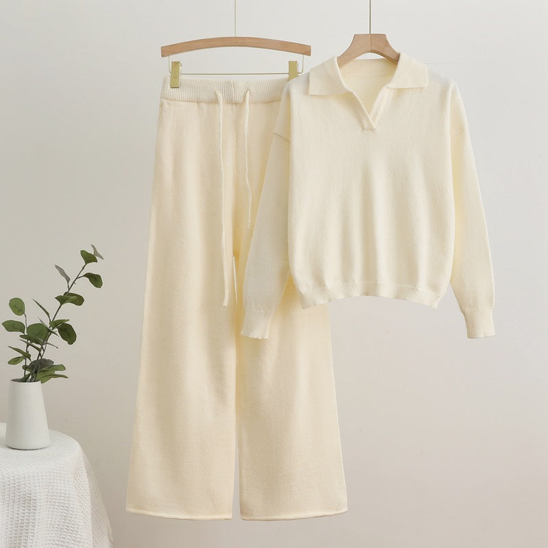 Women's Cozy Knit Loungewear Set with Wide-Cut Sweater and Pants
