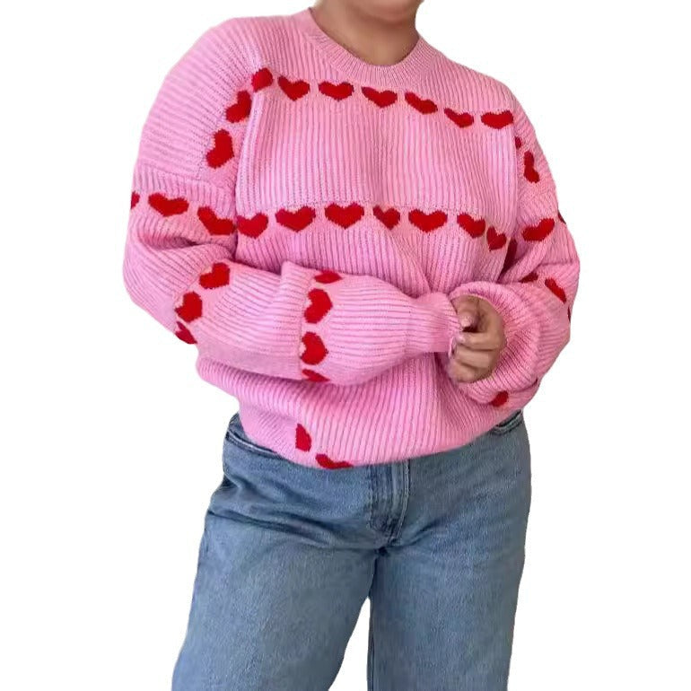 Cozy Women's Heart Pattern Sweater