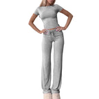 Women's Casual Lounge Set with Fitted Top and Comfortable Pants