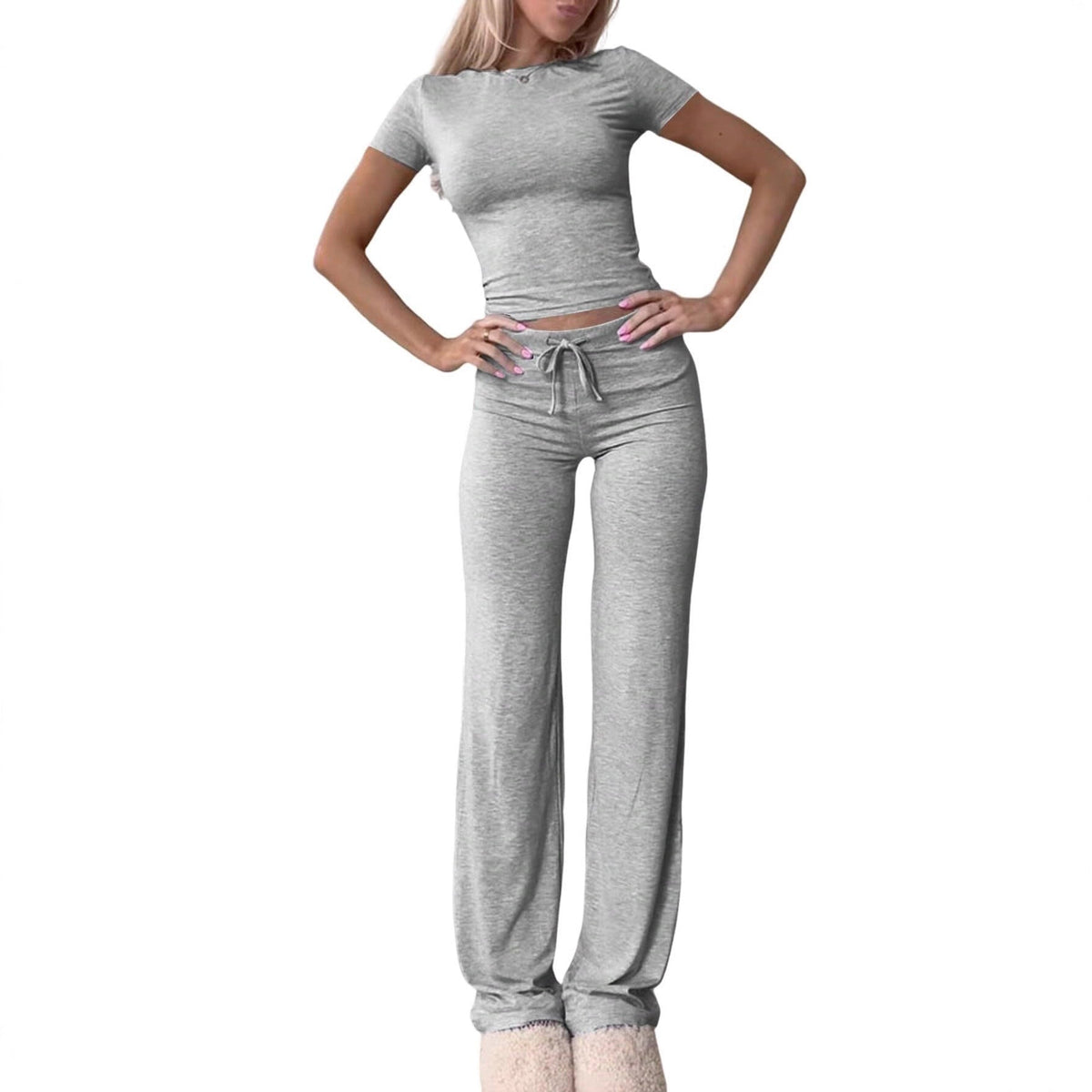 Women's Casual Lounge Set with Fitted Top and Comfortable Pants