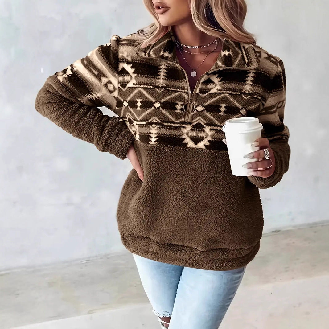 Women's Fleece Sweater with Aztec Pattern