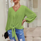 Elegant Women's Blouse with Knot Detail and V-Neck