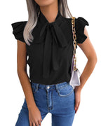 Women's Blouse with Ruffle Details and Chic Bow Element