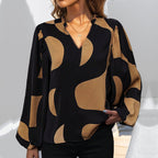 Women's Blouse with Fashionable V-Neck and Unique Pattern