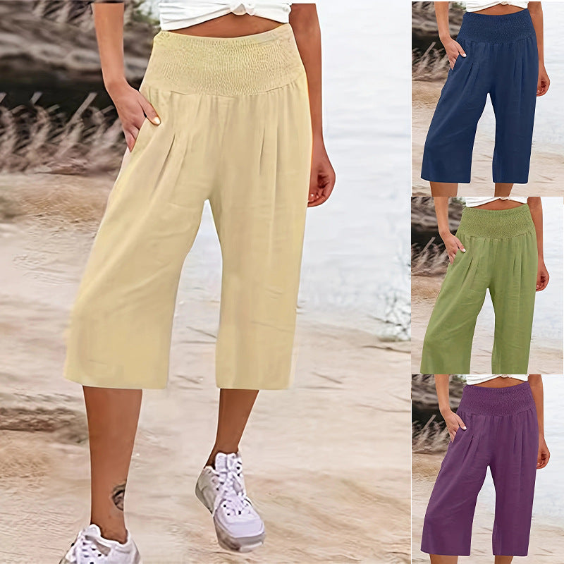 Women's Elegant Culottes with Elastic Waistband and Pockets