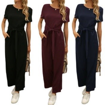 Women's Wide-Leg Jumpsuit with Tie Belt