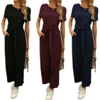 Women's Wide-Leg Jumpsuit with Tie Belt