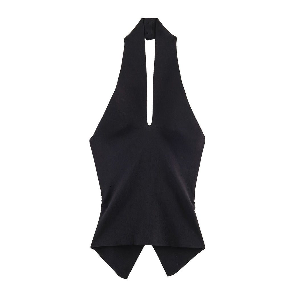 Women's Sleeveless Top with Deep V-Neck and Back Cutout