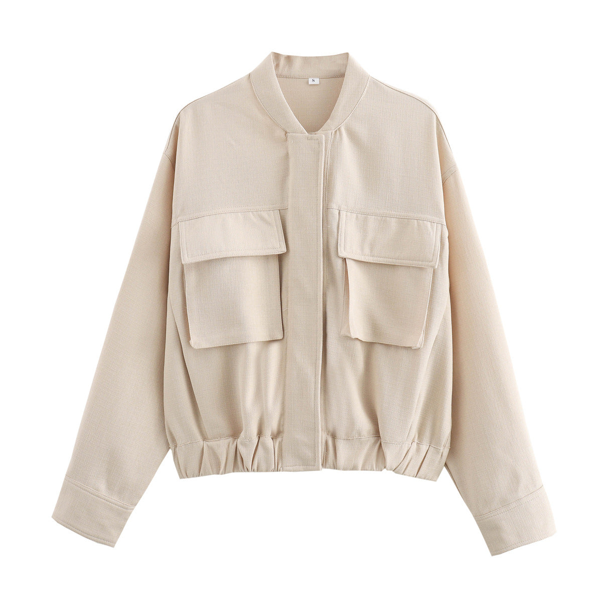 Women's Elegant Utility Jacket with Large Pockets and Elastic Hem