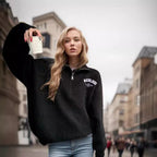 Women's Fluffy Mock Neck Sweater with Zipper