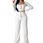 Women's Comfortable and Stylish 2-Piece Knit Suit with Button Details