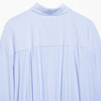 Women's Long-Sleeve Blouse with Asymmetric Knot Design and Fine Stripes