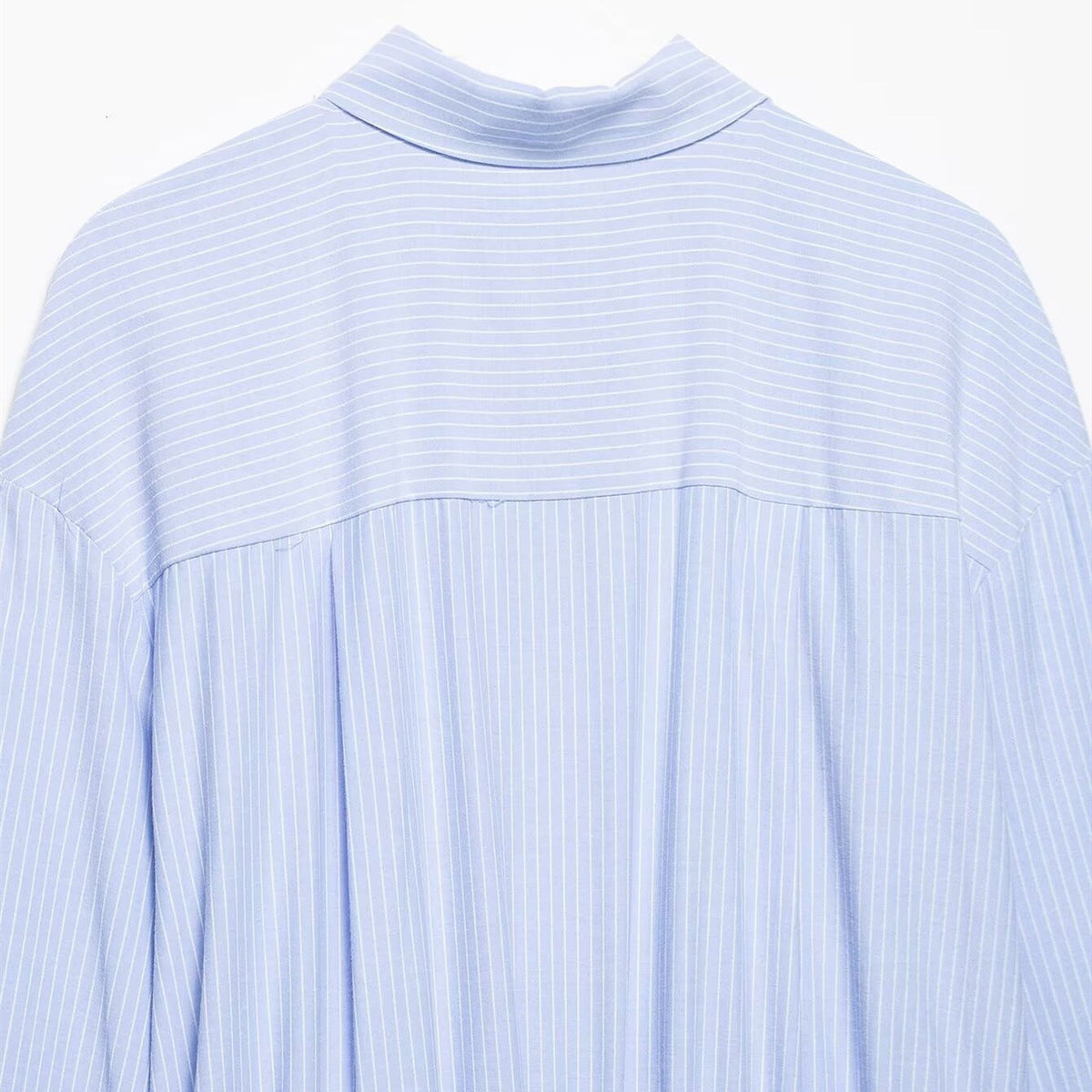 Women's Long-Sleeve Blouse with Asymmetric Knot Design and Fine Stripes