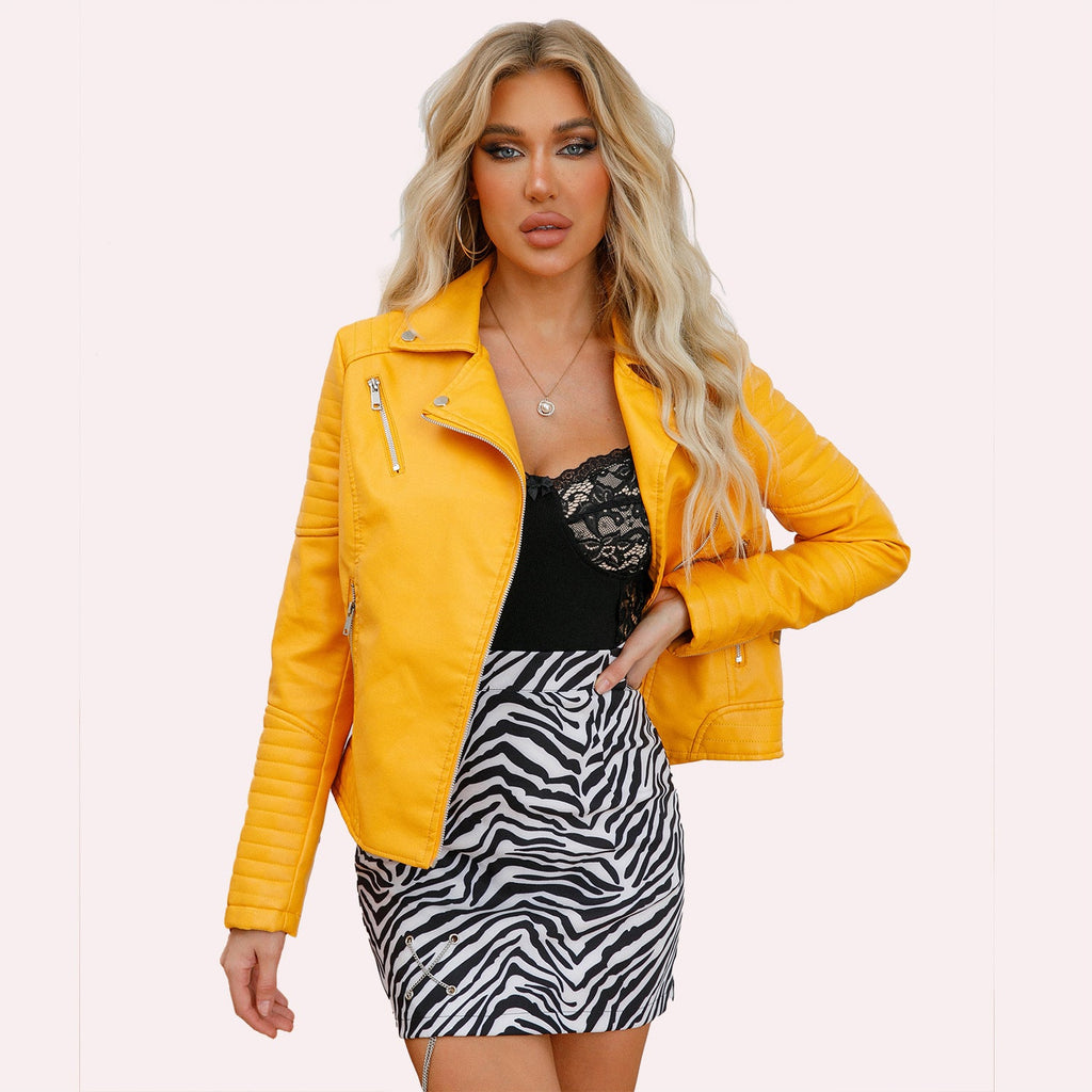 Women's Biker Jacket with Quilted Details and Asymmetrical Zipper
