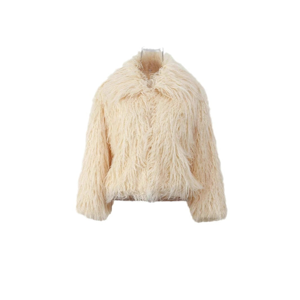Women's Elegant Faux Fur Coat with High Collar