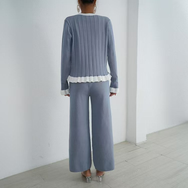 Elegant Knit Loungewear Set with Decorative Details