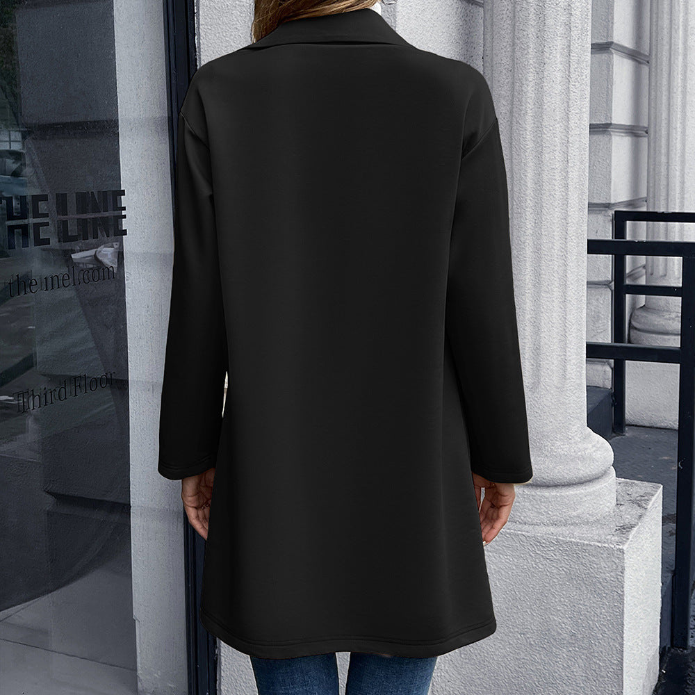 Women's Elegant Oversized Blazer Jacket with Double-Breasted Placket and Practical Pockets
