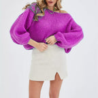 Women's Fluffy Off-Shoulder Sweater with Dropped Shoulders