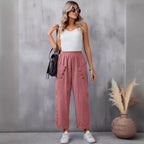 Women's Elegant Casual Pants with Button Details