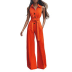 Elegant Women's Jumpsuit with Chic Collar and Waist Belt