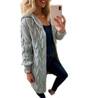 Women's Chunky Knit Cardigan with Hood and Cable Knit Pattern