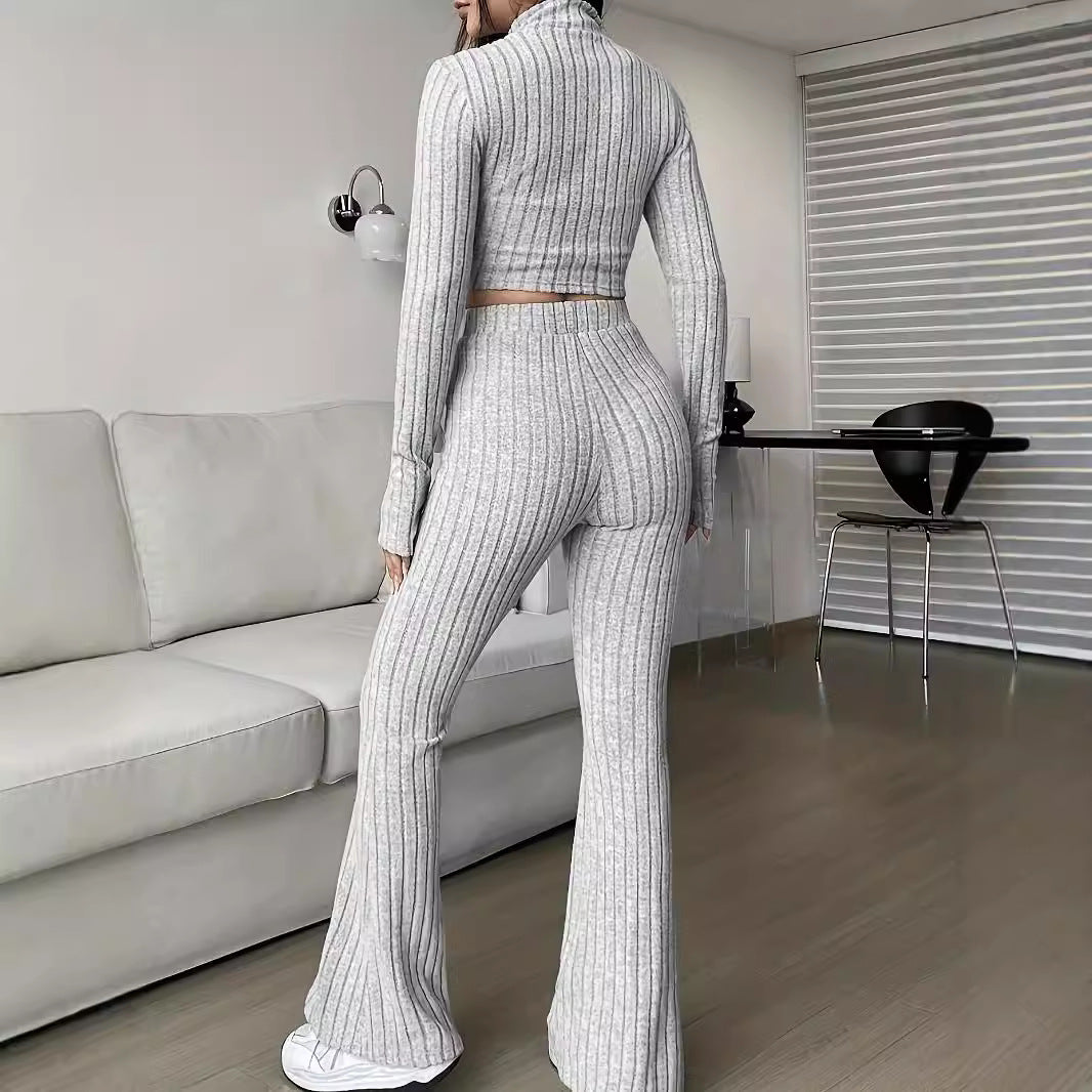 Women's Crop Pullover and Flared Pants Set