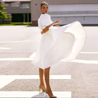 Women's A-Line Dress with Puff Sleeves and Fitted Waist