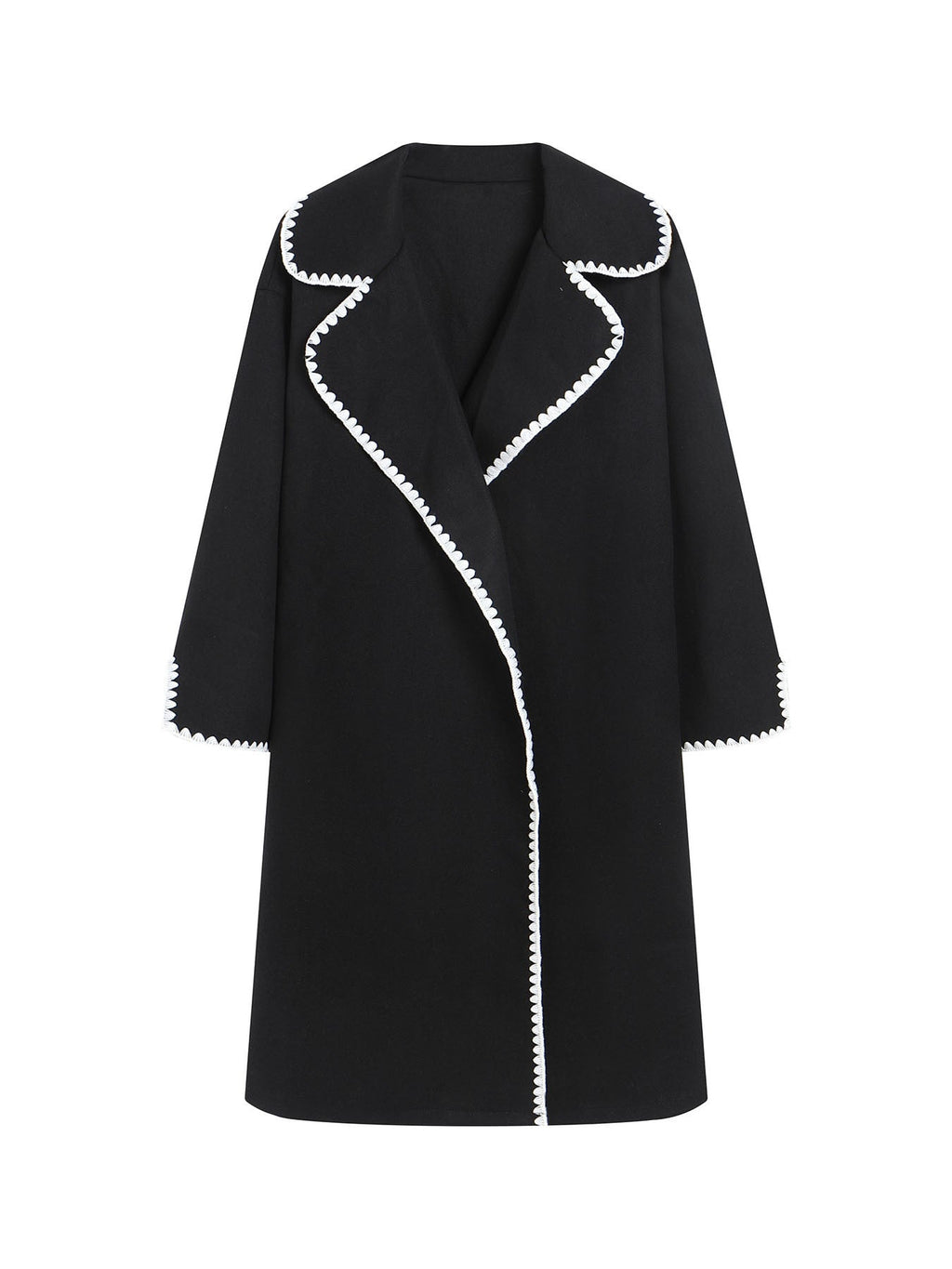 Women's Elegant Coat with Stylish Fold-Over Collar and Contrasting Stitching