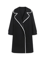 Women's Elegant Coat with Stylish Fold-Over Collar and Contrasting Stitching