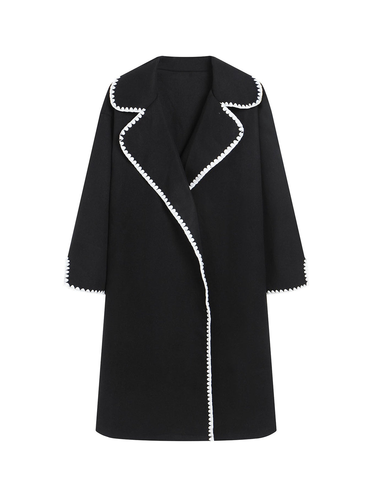 Women's Elegant Coat with Stylish Fold-Over Collar and Contrasting Stitching