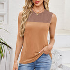Sleeveless Ribbed Boat Neck Top with Side Pockets