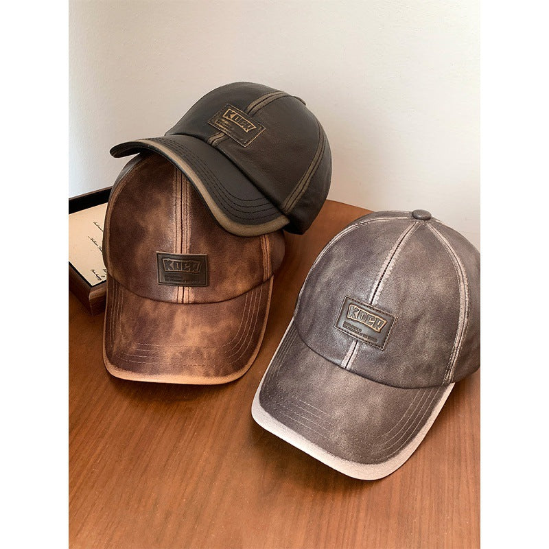 Vintage Faux Leather Baseball Cap