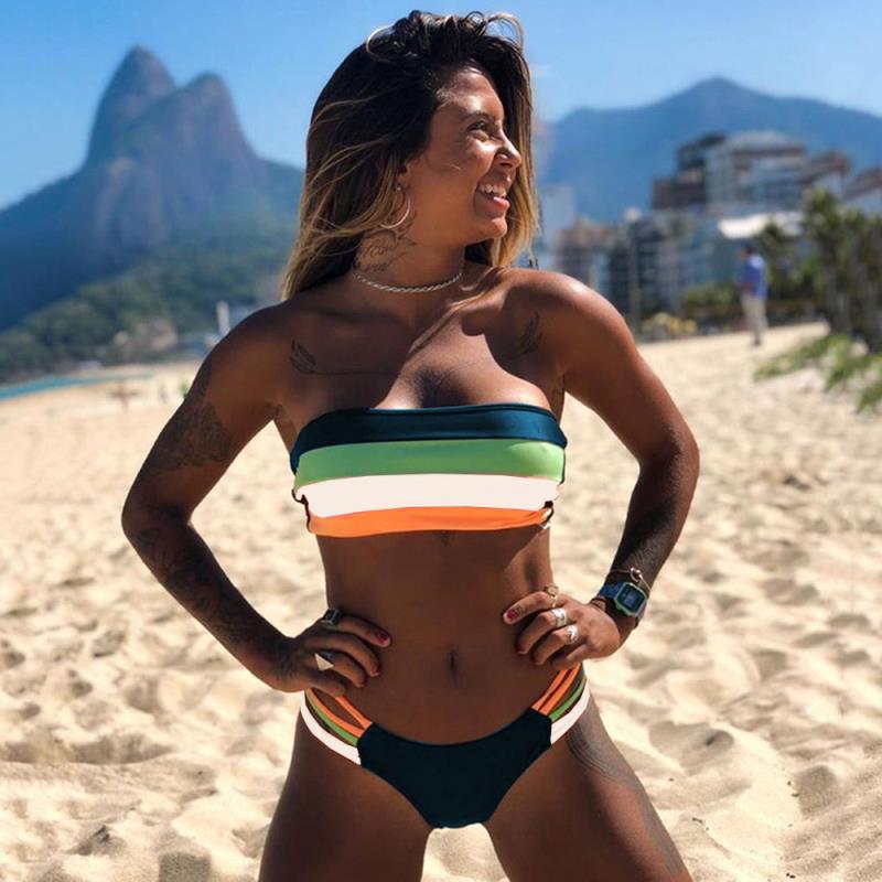 Women's Striped Bandeau Bikini