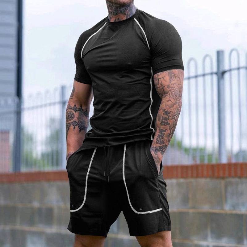 Men's Raglan-Fit Short Sleeve Shirt and Drawstring Shorts Set